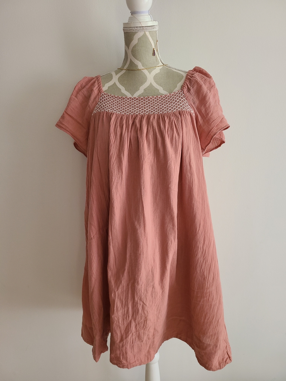 George Peach Pink Mini Dress with Smocked Yoke